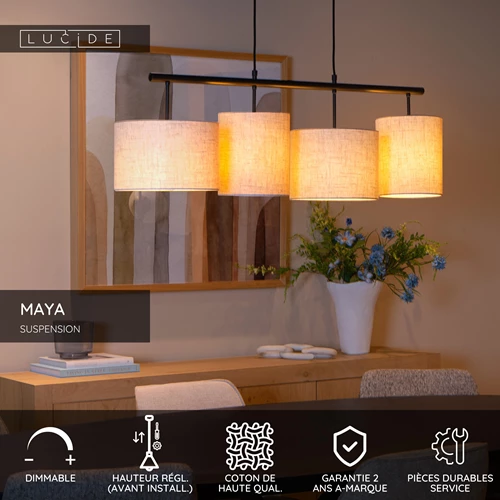 Lucide MAYA - Suspension - 4xE27 - Crème - USP